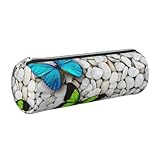WQUVMDS Federmäppchen aus Leder mit blauem Schmetterling, grünem Schmetterling und Steindruck, dreieckiger Reißverschluss, Stiftetasche, Kosmetiktasche, Schreibwaren-Tasche, silber, Einheitsgröße