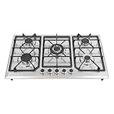 Gaskochfeld, 5 Flammig Edelstahl Gas Kochfeld, Elektronische Zündung, Einbau Gasherd für Zuhause, Wohnmobil, 86 X 51CM