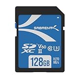 SABRENT SD Karte 128GB V60, SDXC Card UHS II, SD Speicherkarte Class 10, U3, R270MB/s W170MB/s Full HD Ultra 8K (SD-TL60-128GB)