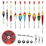 GETRICH 205 Stück Bleischrot Angeln, 10 Stück Angelposen Set, 3 Stück Wirbel Angeln Angelzubehör 4 Stück Gummistopper Angeln, Posen Angeln für Verschiedene Fischgrößen in Seen oder Teichen