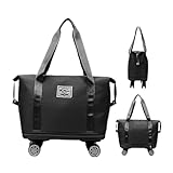 Sporttasche mit Rollen – Sporttasche mit Rollen | Faltbare Gepäcktasche, große Rolltasche, faltbare Tasche mit mehreren Fächern, Reisetasche mit Rollen, Schwarz , Se référer au descriptif, Siehe
