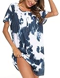 ENJOYNIGHT Nachthemd Damen Kurzarm Stillnachthemd Schlafshirt Kurz Sleepshirt Knopfleiste Nachtwäsche (Medium,Marine)