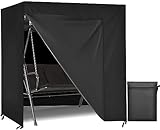 Aipwerer Hollywoodschaukel Abdeckung 3 Sitzer, Schutzhülle HollywoodSchaukel Wasserdicht, 600D Abdeckplane Gartenschaukel Winterfest Reißfest Bezug für Gartenschaukel (Schwarz, 220x135x170cm)