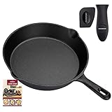 OVERMONT Grillpfanne Gusseisen mit Griff - Gusseisenpfanne 25CM- Voreingebrannte Steakpfannen Bratpfanne - Cast Iron Pan für Gasgrill Backofen Kohlegrill