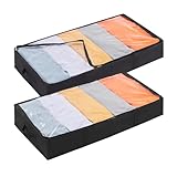 Lifewit 2 Stück Unterbett Aufbewahrungsbox mit Deckel, Unterbettkommode Faltbare Unterbett Aufbewahrung Kleidung Aufbewahrungstasche für Bettdecken Kleidung Unterbett Kleiderschrank, 65L, Schwarz