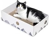 Conlun Katzen Kratzbrett mit Box, Großes Kratzmöbel, Beidseitige Kratzpappe für Katzen, Interaktive Öffnungen, Kratzbett für Wohnungskatzen, mit Katzenminze (1 Stück, Groß, Weiß)