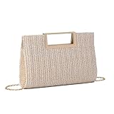 EVEOUT Stroh Clutch für Damen Stroh Abendhandtasche Sommer Gewebt Hochzeitstasche Umhängetasche für Party Urlaub