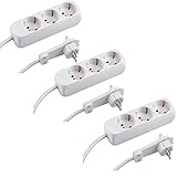 Meister Steckdosenleiste 3-fach - 3er Set - Extraflacher Stecker - 1,4 m Kabel - weiß - IP20 Innenbereich, Mehrfachsteckdose mit Flachstecker, Tischsteckdose, Steckerleiste, 7430180