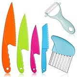 tonyg-p 6-teiliges Kinderküchenmesser Set, Kunststoff-Schneidebrett und Schälmesser, 4 Kochen Küchenmesser in 4 Größen für Blattsalat, Salat, Kuchen, Brot, Gemüse