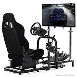 Anman Racing Simulator Cockpit 50mm große runde Rohr vertikale Halterung Sitz mit Monitor Display TV Stand Fit für Logitech/Thrustmaster/Fanatec G29 G920, Rad Shifter Pedale nicht enthalten