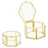 Cuicany Vintage Schmuckschatulle aus Glas, Geometrische Ringschatulle, Geometrisches Glas Box, Schmuckschatulle aus Metall, Hochzeit Ring Box, für Ringe, Armbänder, Schmuck(Goldene)