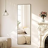 BEAUTYPEAK Ganzkörperspiegel 150x40 cm, Standspiegel und Wandspiegel mit Aluminiumrahmen, Shatterproof Glas für Verzerrungsfreie Reflexion, ideal für Outfit Checks, Schlafzimmern, Fluren Schwarz