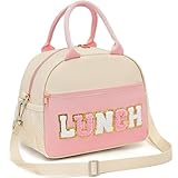 NIEBYI Lunchtasche für Frauen, adrette Lunchbox für Mädchen, große, isolierte Lunchtasche mit verstellbarem Schultergurt, wiederverwendbare Lunchtasche mit Chenille-Buchstaben für Arbeit, Schule