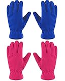 2 Paar Fleece-Handschuhe für Kinder, Polar-Vollfinger, warme Winterhandschuhe, kaltes Wetter, Fäustlinge für Jungen und Mädchen, Königsblau, Rosarot, Medium, 8-12 Years