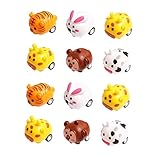 HONMEET 12 Stück Teiliges Miniatur spielzeugauto Bunten Tierformen Fördert Hand Auge koordination und Fahrzeugwissen Langlebiges Material Pädagogisches Fahrzeugmodell