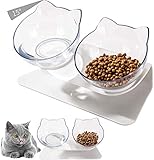 NC Futternäpfe Katzen Futter, 15° Kippbare Katzennäpfe Doppelter Katzenfutter Transparente Katzenfutterschale Futternapf für Katze Welpe Futter und Wasser