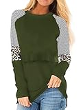 Smallshow Damen Stillshirt Langarm O-Neck Umstandsmode Tshirt Still Nursing Tops,Army Green,L