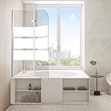 Eikuavons Faltbare Duschwand für Badewanne 100x140cm, 2 teilige Glas Duschtrennwand aus 6mm Sicherheitsglas (ESG), Badewannenaufsatz, Weiße Streifen