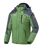 donhobo Herren Outdoorjacke Winddicht Wasserdicht Atmungsaktiv Funktionsjacke Verdickt Fleece-Futter Winterjacke Softshelljacken Wanderjacke mit Abnehmbare Kapuzen Grün XL