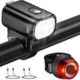 Apkezel LED Fahrradlicht Set, StVZO Zugelassen Fahrradlicht Vorne+Rücklicht Fahrrad Fahrradbeleuchtung Set, 50 LUX Fahrradlicht USB Aufladbar mit 1000mAh Akku, IPX5 Wasserdicht Fahrrad Lichter LED Set