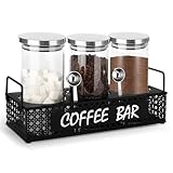 DYGZBLHT Glas-Kaffeedosen mit Ablage, 3 x 1,3 l Kaffeestation, Organizer, Glas-Kaffeebohnen-Aufbewahrung mit Löffel, Kaffeedose, Set Gläser für Kaffeebohnen, gemahlene Nüsse