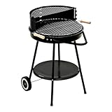 GRILLCHEF Holzkohlegrillwagen Corso | Emaillierte Feuerschale & höhenverstellbarer verchromter Grillrost (ø 48,5 cm) | Mit Rollen für einfachen Transport | inkl. Ablagetisch & Windschutz [Schwarz]