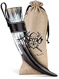 VIKING CRAFT Trinkhorn Viking ca.450ml Authentisches 3-teiliges Hornset für Wikinger mit Honigwein mit Gürtelhalter Methorn Wikinger Deko LARP Mittelalter Bierkrug