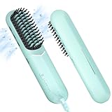 webeauty Kabellose Glättbürste, 200 Millionen Negative Ionen Mini Haarglätter Bürste, Glättungsbürste Tragbar, Wiederaufladbare Glättbürste mit Typ C Ladekabel für Reise, Blau