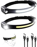 Stirnlampe LED Wiederaufladbar, Superhell 1200 Lumen Sensor Stirnlampe, 2 Spot Light 230° COB kopflampe mit 5 Lichtmodi, 12 Stunden Laufzeit, IPX4 Wasserdicht, Perfekt zum Joggen, Campen(2 Stück)