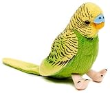 Uni-Toys - Wellensittich (grün) mit zwitschernder Stimme - 12 cm (Höhe) - Plüsch-Vogel - Plüschtier, Kuscheltier