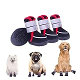 Hundeschuhe Pfotenschutz Outdoor Sommer, 4 Stück atmungsaktive Pfotenschutz Hund mit reflektierendem Klettverschluss, rutschfest Gummisohle Hundestiefel für kleine, mittlere und große Hunde (S)