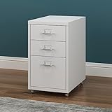 [en.casa] Rollcontainer Kökar Schubladenschrank Metall Aktenschrank mit 3 Schubladen Bürowagen mit Rollen für Arbeitszimmer 48 x 28 x 41 cm Weiß matt