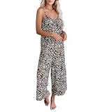 SUYUKU Damen-Overall, Boho-Kunst, lockere Latzhose, lässig, weicher Overall, Druck, Damen-Playsuit, Baggy, verstellbare Träger, Damen-Overall mit Taschen, S-3XL, leopard, M