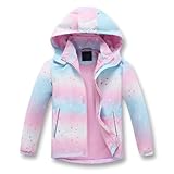 linboo Softshelljacke Mädchen Übergangsjacke mit Fleecefütterung Warm Windjacke Atmungsaktiv Regenjacke Wasserdicht Outdoorjacke für Kinder, Amour rose, 134-140