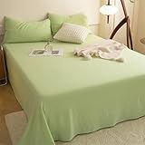 AMDXD 160x230cm Bettlaken Dekorativ, Spannbettlaken Spanner Einfarbig Hell Grün Faltenresistent und Ausbleichen, Polyester Baumwolle Tagesdecken Unterbett als Schutz für Boxspringbett & Topper