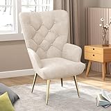 Hawthyhome eleganter Sessel polsterstuhl Ohnzimmer Sessel Schminktisch Stuhl mit Metall Beinen Sessel fürs Wohnzimmer/SchlafzimmerBis 150 KG belastbar Beige