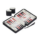 Relaxdays Backgammon, Reisespiel mit Tasche, inkl. Zubehör, HxBxT: 5,5 x 24 x 18 cm, Lederoptik, Brettspiel, schwarz