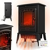 Juskys Elektrokamin 2000 W – Schwarz, elektrischer Standkamin mit Flammeneffekt, 2 Heizstufen, Thermostat & Sicherheitsabschaltung für Wohnzimmer