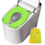 Faltbarer Toilettensitz Kinder, Baby Toilettensitzbezug mit Rutschfesten Silikonkissen, Tragbarer Toilettentrainer Sitz für Kleinkinder, Reise Töpfchentrainer mit Tragetasche, Grüner Frosch