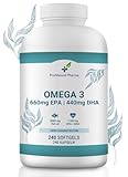 Omega 3 2000 mg | 240 Kapseln | Hohe Konzentration von 660 mg EPA und 440 mg DHA. Fischöl für Cholesterin, Herz-, Gehirngesundheit und Blutdruck | 4 Monate | ProNatural Pharma