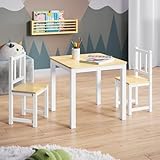 Bellabino Sora Kindersitzgruppe – Kindertisch mit 2 Stühlen aus Holz – Sitzgruppe Kinder Indoor Weiß – Kinder Tisch Stuhl Set Indoor – Maltisch & Basteltisch ab 2 Jahren – Spieltisch für Kinderzimmer