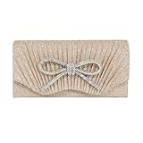 XFSRG Clutch Damen Schleife Glitzer Kettentasche Elegante Mode Klein Abendtasche mit Kette für Hochzeit Party Bankett(Champagner)