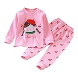 2PCS Baby-Schlafanzug Jungen Kinder Baumwolle Schlafanzüge Mädchen Schlafanzugoberteile Schlafanzughosen Schlafanzug Hülsen Nette Karikatur Oberseiten Hosen Langarm Nachtwäsche (Pink, 12-18 Months)