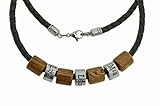 Personalisierte Handmade Männerkette, Beads mit Gravur und Holzanhänger, schwarze Lederkette