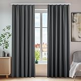 Deconovo Abdunklungsvorhang Dicke Gardine Wohnzimmer mit Kräuselband Winter, 245x140 cm(HöhexBreite), Dunkelgrau, 2er Set