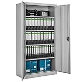 tectake® Aktenschrank, Büroschrank abschließbar, Mehrzweckschrank aus Stahl, Allzweckschrank, mit 2 Türen, Ink. 5 höhenverstellbare Einlegeböden, Aktenschrank abschließbar, 180x90x40 cm - grau