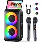 Karaoke Maschine (2025 Neueste Generation) | Karaoke Anlage mit 2 Mikrofone Bluetooth Lautsprecher | Unterstützt TV/Smartphone/iPad/TWS/AUX/USB/FM | Für Party, Geburtstag, Reisen (Schwarz)