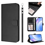 WOWUDI Handyhülle für Xiaomi 10 lite Hülle,Flip Leder Geldbörse Hülle Mit Handykette,[3 Kartenfach][Magnetisch],Klapphülle Handytasche -Schwarz