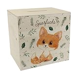 Babyfuchs Spardose aus Holz mit Spruch Sparfuchs EIN niedliches Sparschwein für den Schreibtisch Fuchs Kinder niedliche Natur Sparbüchse Waldtiere Aquarell Kinderzimmer Winter