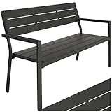 tectake® Gartenbank, Bank in Holzoptik, Parkbank als Gartenmöbel, Balkonbank Sitzbank für Wintergarten, Terrasse, Garten bis 250 kg belastbar, 2-Sitzer Parkbank, 128 x 59 x 88 cm - dunkelgrau